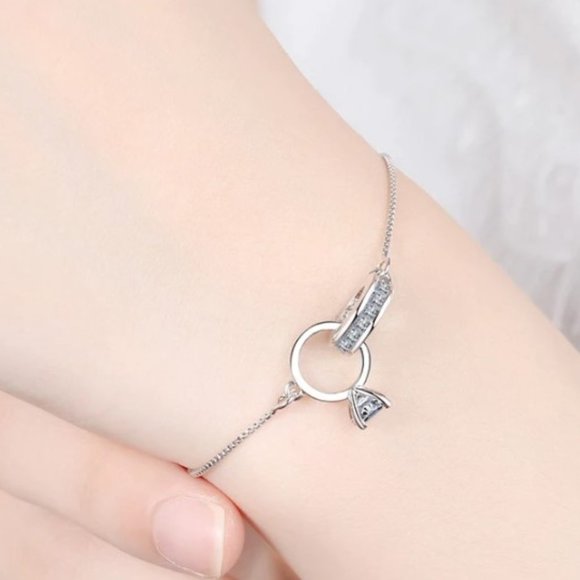 New!! 925 Silver Heart Double Circle Geometric Charm Bracelets - Picture 4 of 5